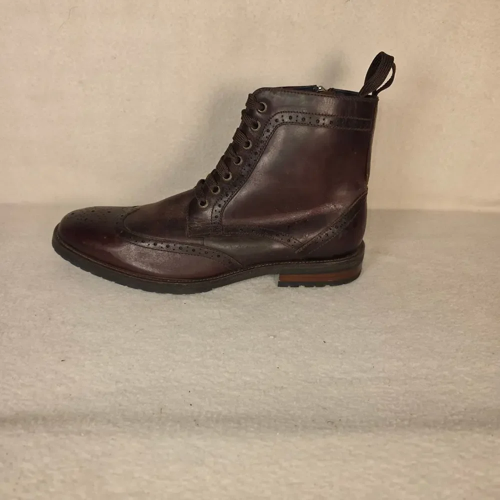 Steve Madden Men's Wingtip Ankle Boots Dark Brown Leather Side Zip Tillman Sz 8
